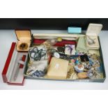 A small collection of mainly vintage costume jewellery together with wristwatches and a cased