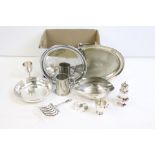 A collection of mixed silver plate to include trays, goblets, tankards, sugars shaker, cutlery....
