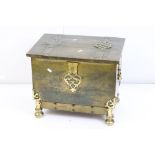 Arts and Crafts Brass covered Coal Box with strap work decoration, 49cm wide x 40cm high