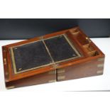 19th Century Victorian mahogany writing slope having brass banded detailing and a tooled blue