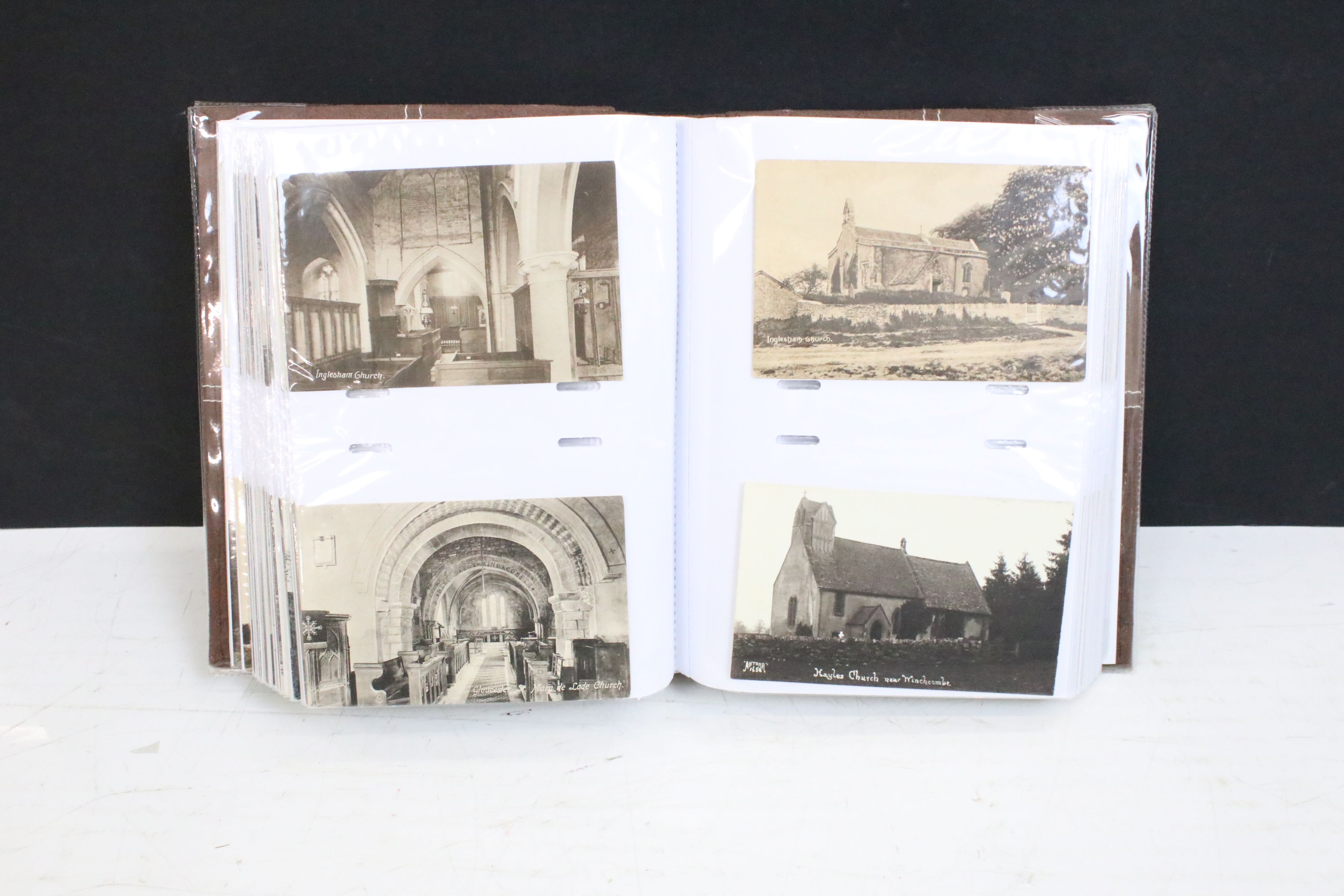 Album containing approx 200 postcards of Gloucestershire town and village churches. Mostly early - Image 6 of 8