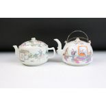 Two 19th Century Chinese tea pots. The first of domed form with hand painted interior domestic