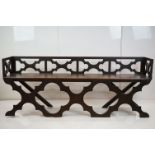 Victorian Mahogany Gothic Revival Hall Bench with pierced carved quatrefoil shaped back and base,