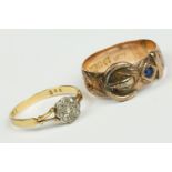 A fully hallmarked 9ct gold band buckle ring together with a ladies 18ct gold dress ring.