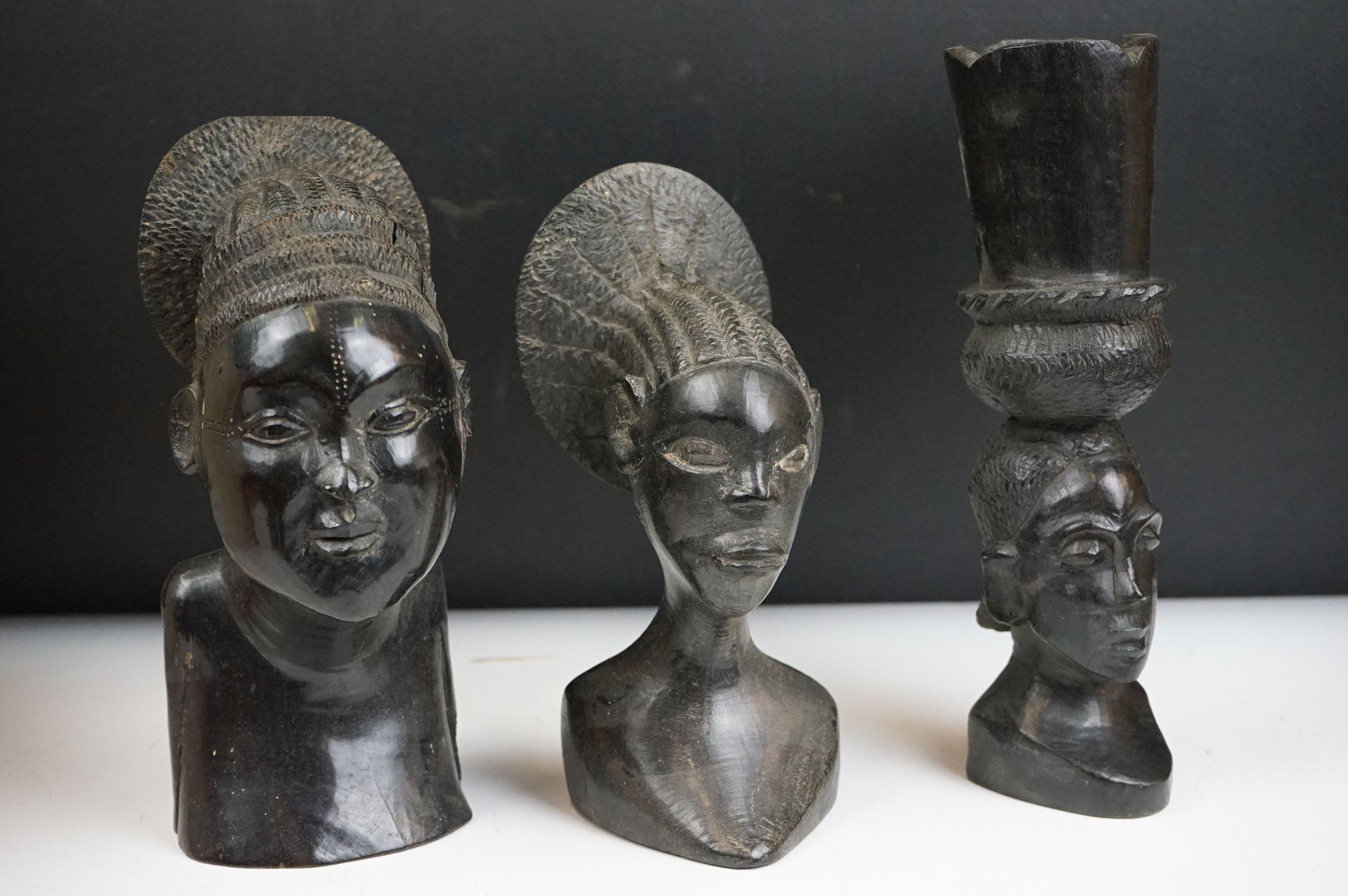 A collection of tribal artefacts from the Congo to include a ceremonial stool and three carved - Image 3 of 8