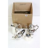 A matched four piece tea set, a coffee pot and Alten hollow ware