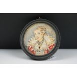 Circular Miniature Portrait of a Young Woman dressed in Elizabethan Costume, held in an ebonies