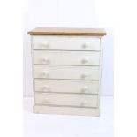 Part painted five drawer chest, 81cm wide x 96cm high
