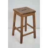 Mid century Beech wood School / Laboratory / Industrial Square Stool, 34cm wide x 56cm high