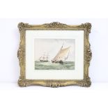 Robert Moore (b. 1905) Watercolour Seascape with French Sailing Boat and Sailing Ships, signed lower