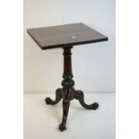 Victorian mahogany pillar table with turned columns and three cabriole legs, 50cm wide x 71cm high