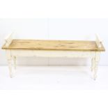 Painted pine long window seat, 128cm long x 55cm high