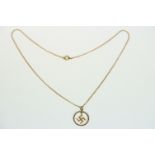 An Edwardian 9ct gold 'Good Luck' pendant and chain link necklace.