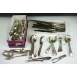 A collection of mixed silver plated cutlery / flatware to include Mappin & Webb examples together