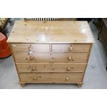 Victorian Pine Chest of Two Short over Three Long Drawers, raised on turned feet, 105cm long x