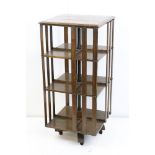 Early 20th century Globe-Wernicke Oak Square Revolving Bookcase with open slatted sides, raised on