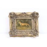 Oil painting of red fox signed P.Reinagle on wood panel, 12cm x 16cm, in gilt frame