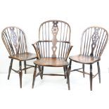 Seven 19th century Windsor Wheelback Ash and Elm Dining Chairs comprising matching dining chairs and