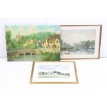 John Rixon Watercolour of a Village scene, 37cm x 25cm, Early 20th century Watercolour of a