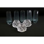 Set of five mid Century Tapio Wirkkala long glasses having moulded textured sides together with