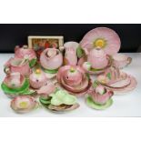 Carlton Ware - Large tea service in the pink buttercup pattern. The lot to include; tea pot, hot