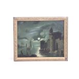 Tiebout Regters 1710-1768 attributed oil on panel boatmen by moonlight by castle keep signed and