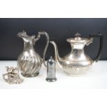 A small collection metalware to include a silver plated coffee pot, sugar shaker, water jug and a