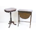 19th century Tripod Table with octagonal top, turned pedestal and three splayed legs, 47cm wide x