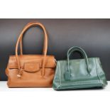 Two Radley Leather Handbags, one tan leather,approx. 30cm wide and the other green leather,