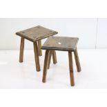 Pair of pine fireside stools, 22cm wide x 25cm high