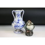 Delft blue and white tin glazed twin handled vase