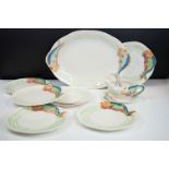 Clarice Cliff for Newport Pottery - Collection of fish pattern ceramics with moulded fish having