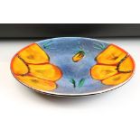 Poole Pottery Wild Poppy - A large centrepiece / wall plate having a blue ground with orange