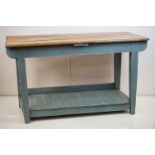 Part painted Bakery style Work Table with shelf below, 131cm long x 60cm deep x 78cm high