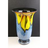 Poole Pottery - Wile Poppy - A large flared rim vase having a blue ground with a large yellow floral