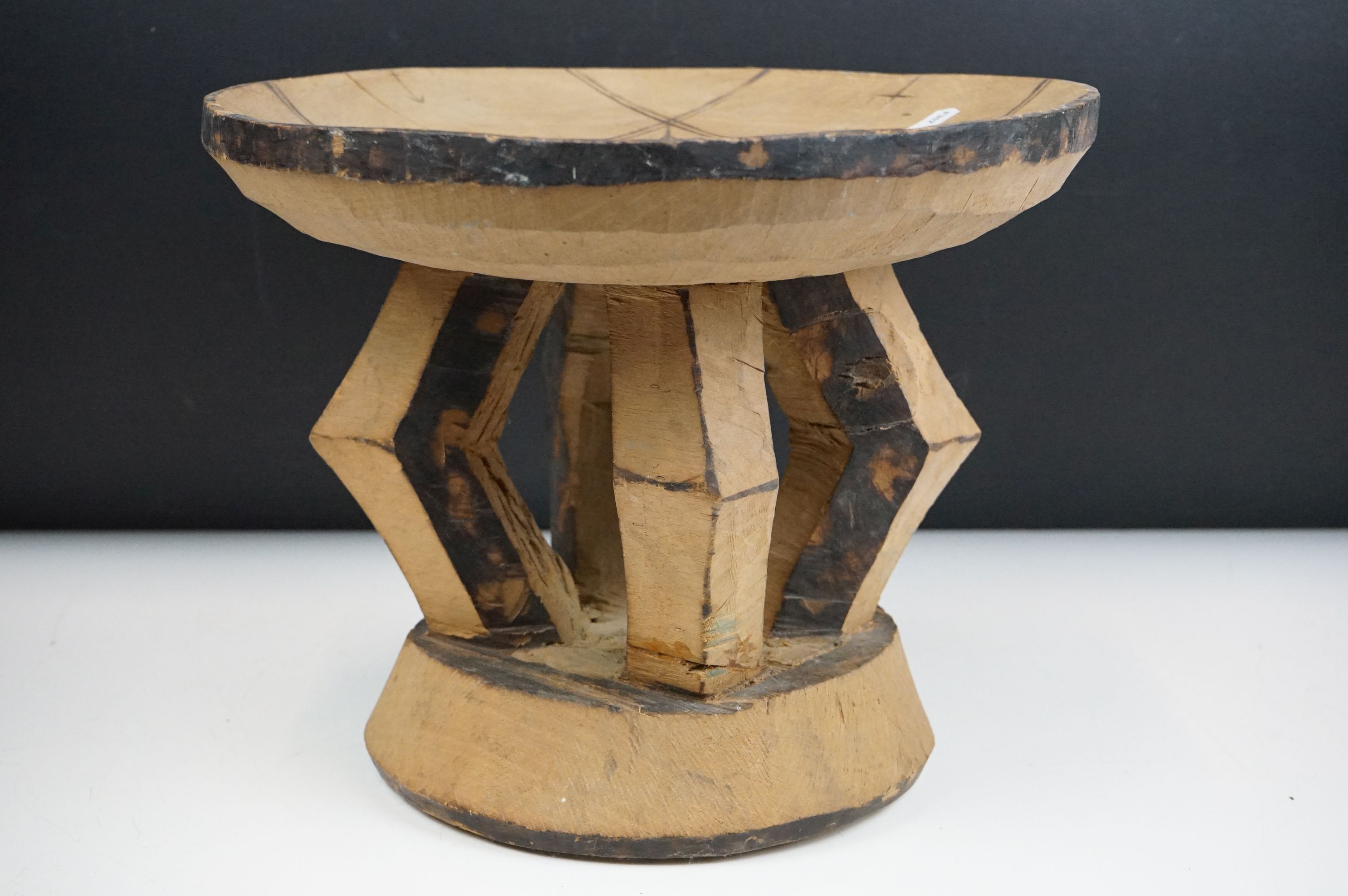 A collection of tribal artefacts from the Congo to include a ceremonial stool and three carved - Image 7 of 8