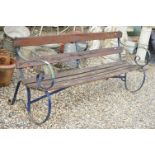 Late 19th / Early 20th century Wooden Slatted Garden Bench with Wrought Iron Scrolling Frame,