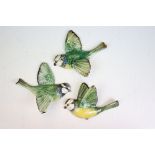 Set of three Beswick blue tit wall plaques. Each having hand painted details. All having Beswick