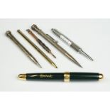 A small collection of mixed pens to include Harrods and Sterling silver examples.