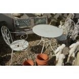 Circular Metal Garden / Bistro Table, 70cm diameter x 71cm high and Two Matching Chairs