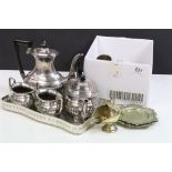 A silver plated tea set together with a small collection of assorted silver plate.