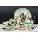 Carlton Ware - 1930's Grape pattern ceramics to include three jugs, Hors d'oeuvre platters, mugs,