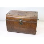 Victorian Oak Square Box Stool, 47cm wide x 40cm high together with a Canvas Suitcase and a Tin