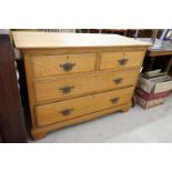 Late Victorian golden oak chest of two short over two long drawers, 114cm long x 56cm deep x 81cm