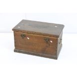 19th century Pine Box, the hinged lid stamped to top ' Baptist Chapel, Malmesbury, 1838 ', with