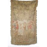 Belgian machine made tapestry panel depicting musicians and dancers, approx. 2.36m x 1.3m