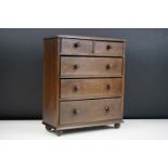 Wooden Apprentice Piece style Table Top Chest of Two Short over Three Long Drawers, raised on bun