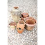 Approximately Fifteen Terracotta Garden Pots, Grecian style Pot and a Strawberry Pot