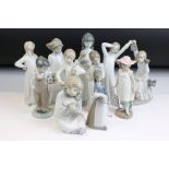 Group of nine Nao figurines and two Lladro figurines. The Lladro to include a girl with hands on her