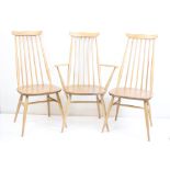 Set of Six Ercol Pale Beech and Elm ' Goldsmith ' Dining Chairs, including two carvers, model 369
